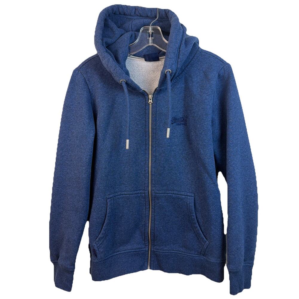 Superdry Womens Navy Full Zip Hoodie Size‎ 12 Cotton Blend Spring Heavyweight